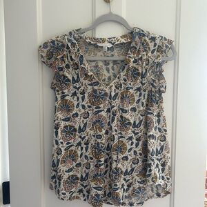 Lucky Brand Blue and Tan Patterned Blouse